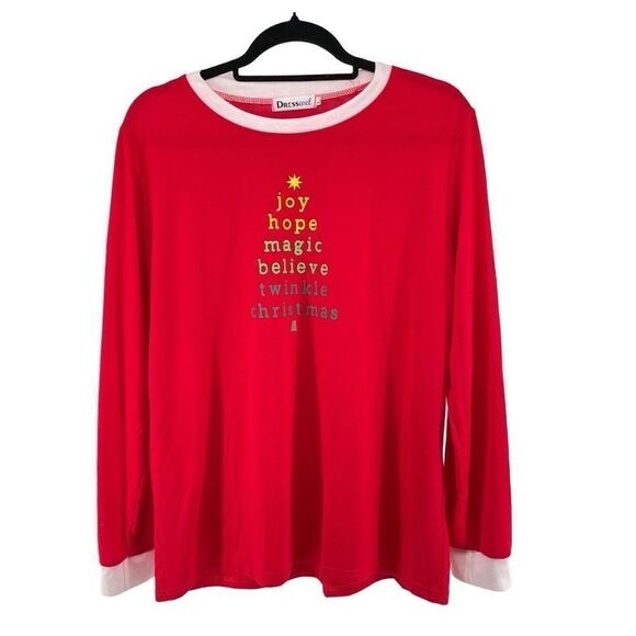 Dresswel Red Joy Hope Magic Believe Twinkle Christmas Long Sleeve Pajama Top L - Picture 11 of 11